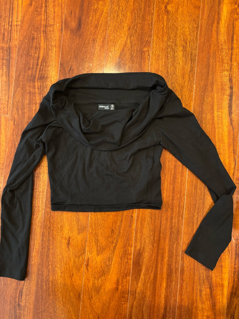 Popular Basics Black Long Sleeve Off-Shoulder Crop Top
